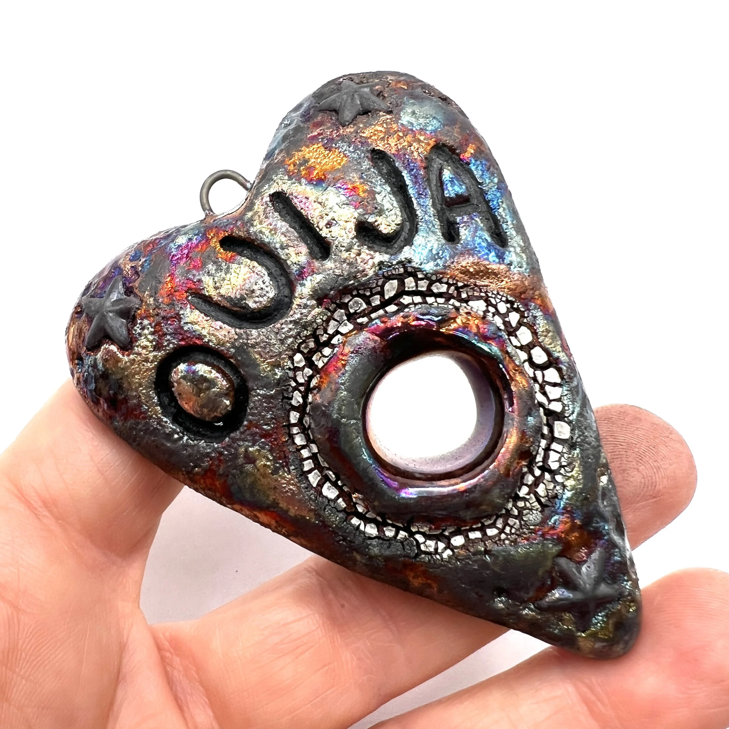 Raku Fold Over Pendant Ceramic Jewelry Supply Handmade by